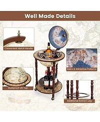 Sugift 17 Inch Italian Style Design Wooden Globe Liquor Bottle Wine Rack with Wheels