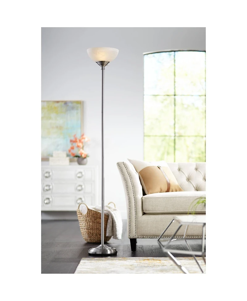 360 Lighting Maddox Modern Torchiere Floor Lamp 71" Tall Satin Nickel Silver Metal Alabaster Glass Shade for Living Room Bedroom Office House Hom