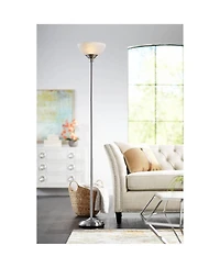 360 Lighting Maddox Modern Torchiere Floor Lamp 71" Tall Satin Nickel Silver Metal Alabaster Glass Shade for Living Room Bedroom Office House Hom