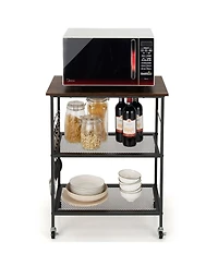 Sugift 3-Tier Kitchen Serving Cart Utility Standing Microwave Rack with Hooks