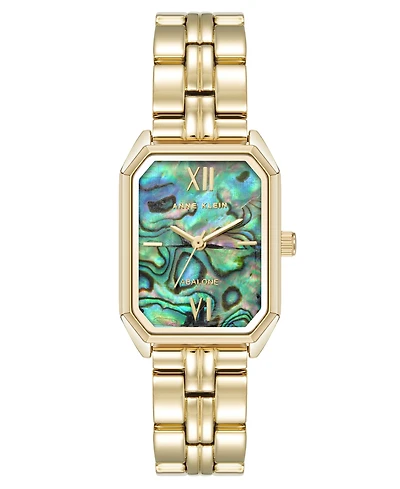 Anne Klein Women's Quartz Octagonal Abalone Gemstone and Gold-Tone Alloy Metal Bracelet Watch, 24mm