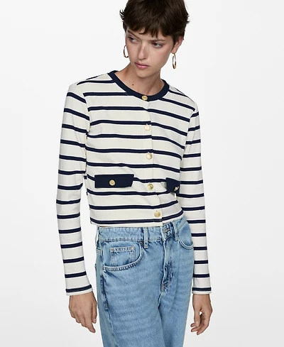 Mango Women's Buttons Detail Striped Cardigan