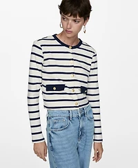 Mango Women's Buttons Detail Striped Cardigan
