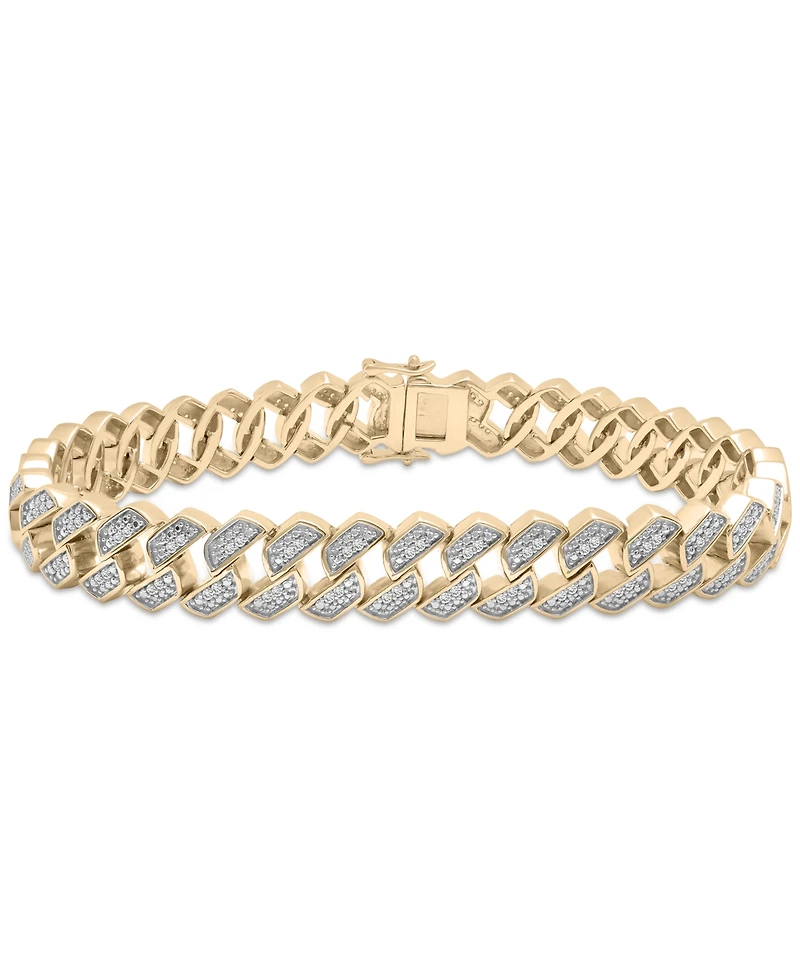 Men's Diamond Curb Link Bracelet (1 ct. t.w.) Sterling Silver (Also 14k Gold-plated silver)
