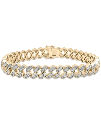 Men's Diamond Curb Link Bracelet (1 ct. t.w.) Sterling Silver (Also 14k Gold-plated silver)