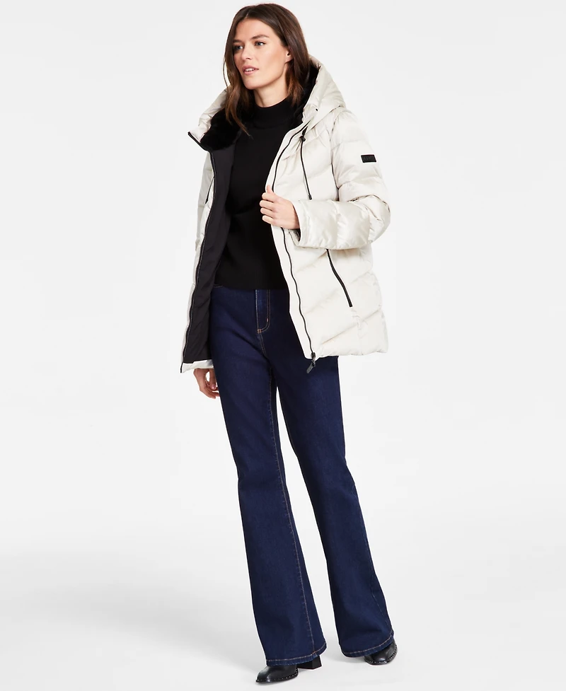 Dkny Women's Hooded Zip-Front Puffer Coat