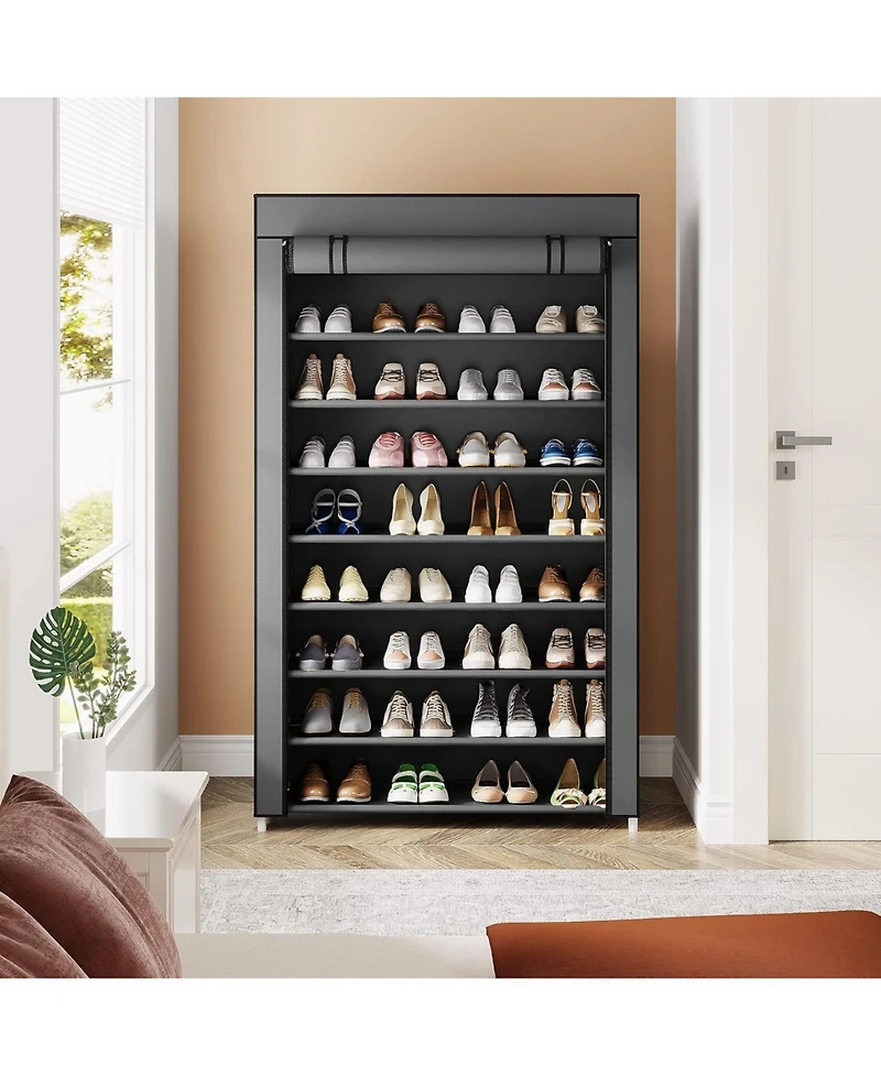 Tribesigns 10 Tier Shoes Rack with Cover, Shoes Racks Organizer for Closet, 50 Pair Large Shoe Stand, Non-Woven Shoe Storage Cabinet (Grey)