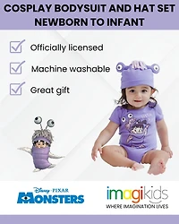 Monsters Inc. Baby Girls Boo Cosplay Bodysuit and Hat Set