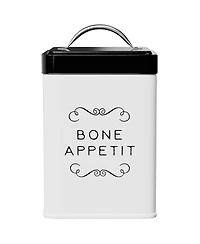 Amici Pet Sparky Metal Storage Treats Canister, 36 oz., White & Black - Good Dog