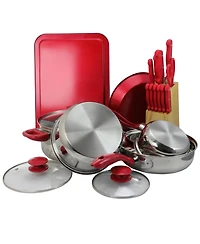 MegaChef 22 Piece Aluminum Cookware Combo Set in Red