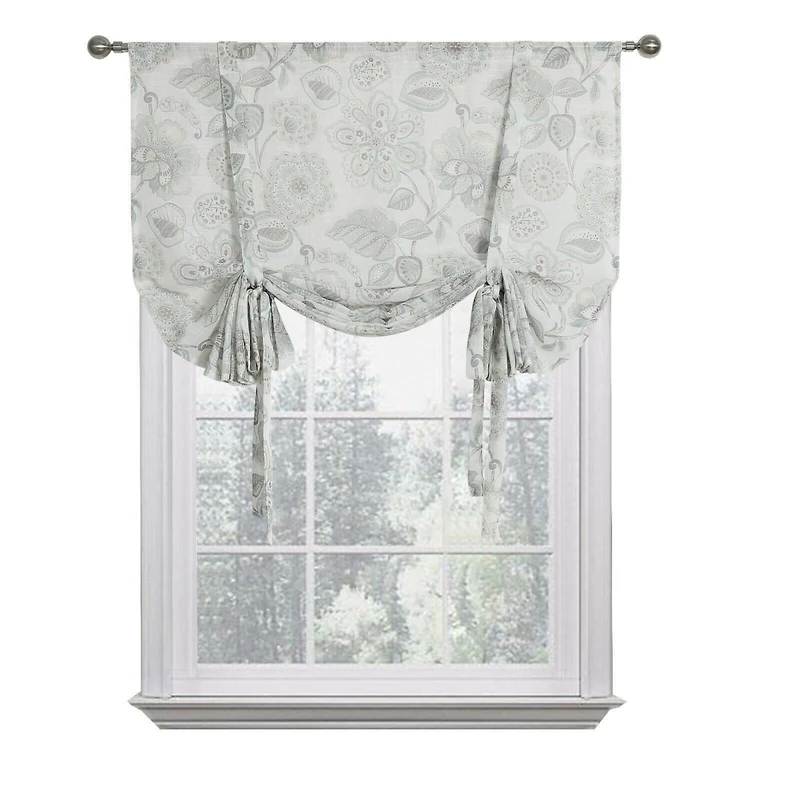 Kate Aurora Shabby Chic Floral Jacobean Sheer Single Tie Up Window Curtain Shade