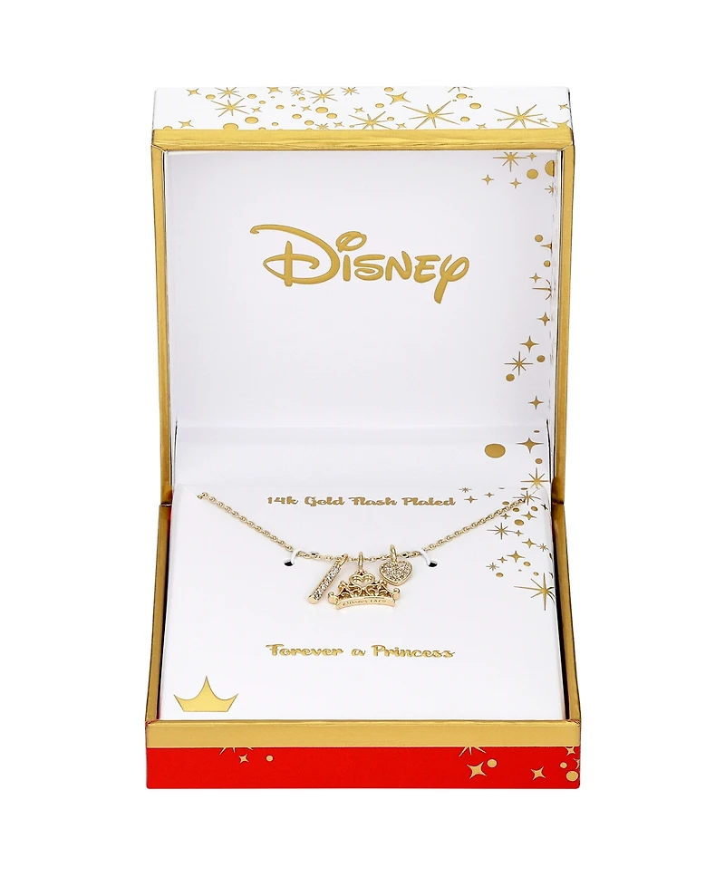 Disney Cubic Zirconia and Mother of Pearl Princess Crown Charm Pendant Necklace