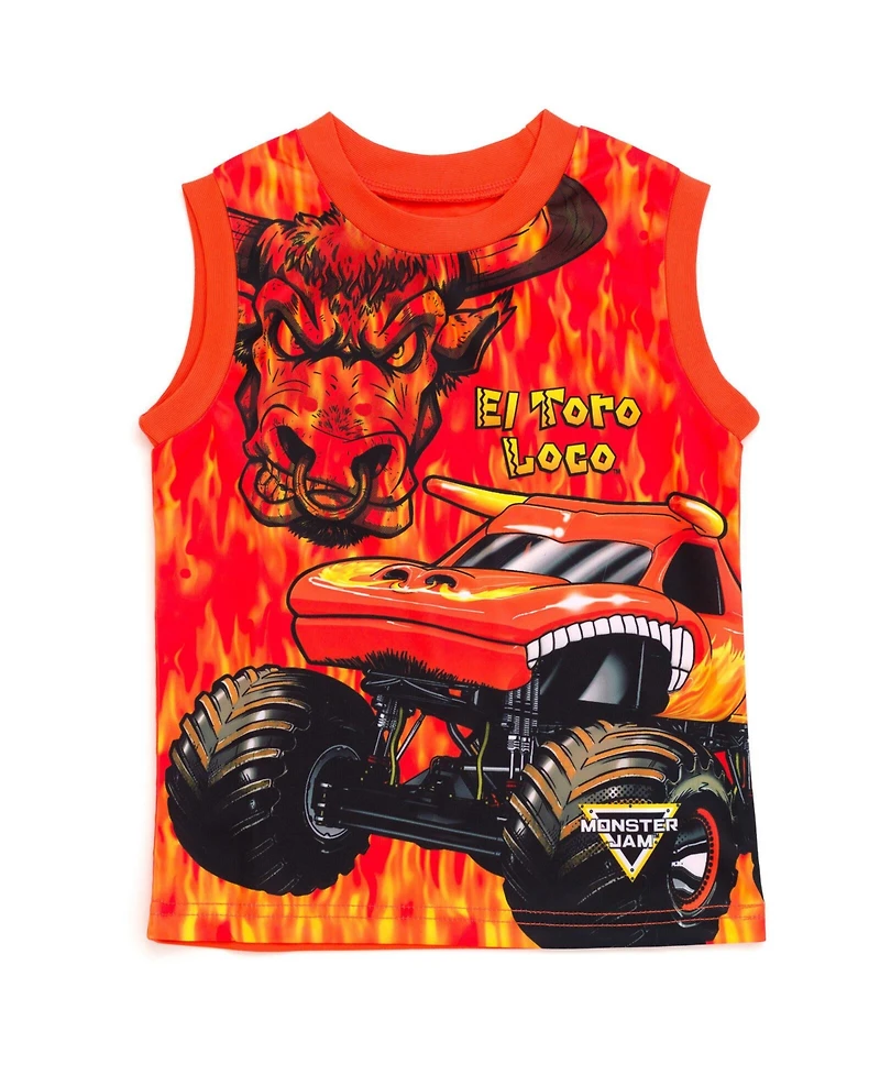 Monster Jam Boys Grave Digger El Toro Loco Megalodon T-Shirt Tank Top and French Terry Shorts 3 Piece Set to