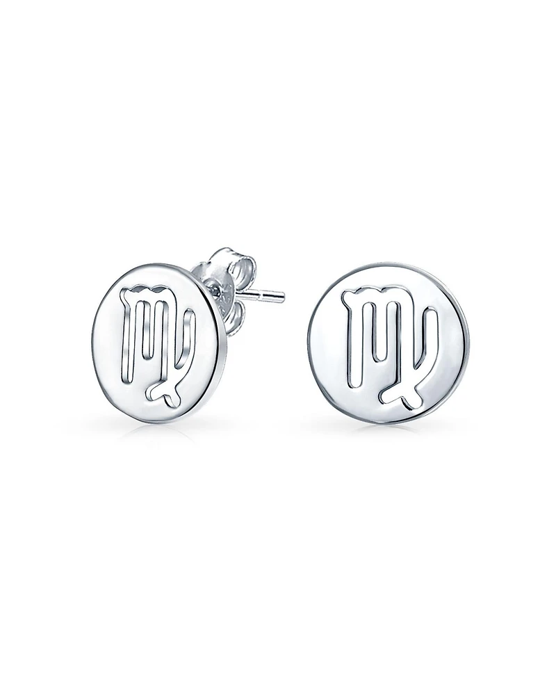 Bling Jewelry Tiny Simple Round Astrology Virgo Horoscope Zodiac Stud Earrings Sterling Silver