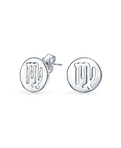 Bling Jewelry Tiny Simple Round Astrology Virgo Horoscope Zodiac Stud Earrings Sterling Silver