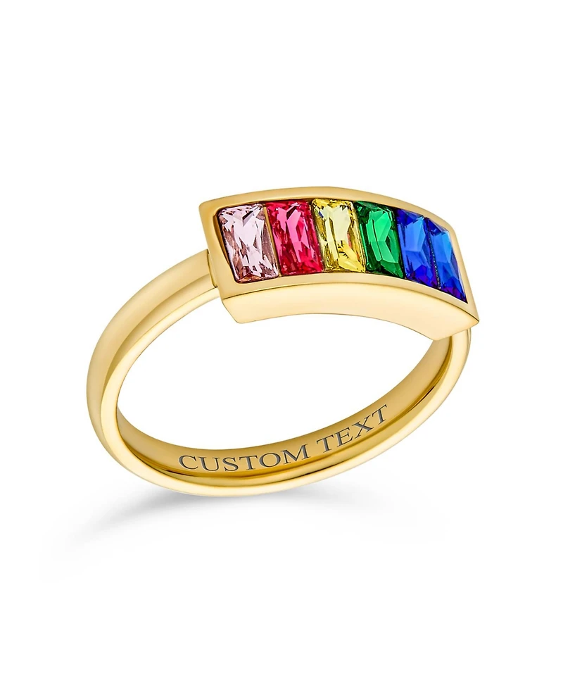Bling Jewelry Colorful Couples Princess Cut Square CZs Rainbow Ring Band Ring Gold Tone Stainless Steel 3MM