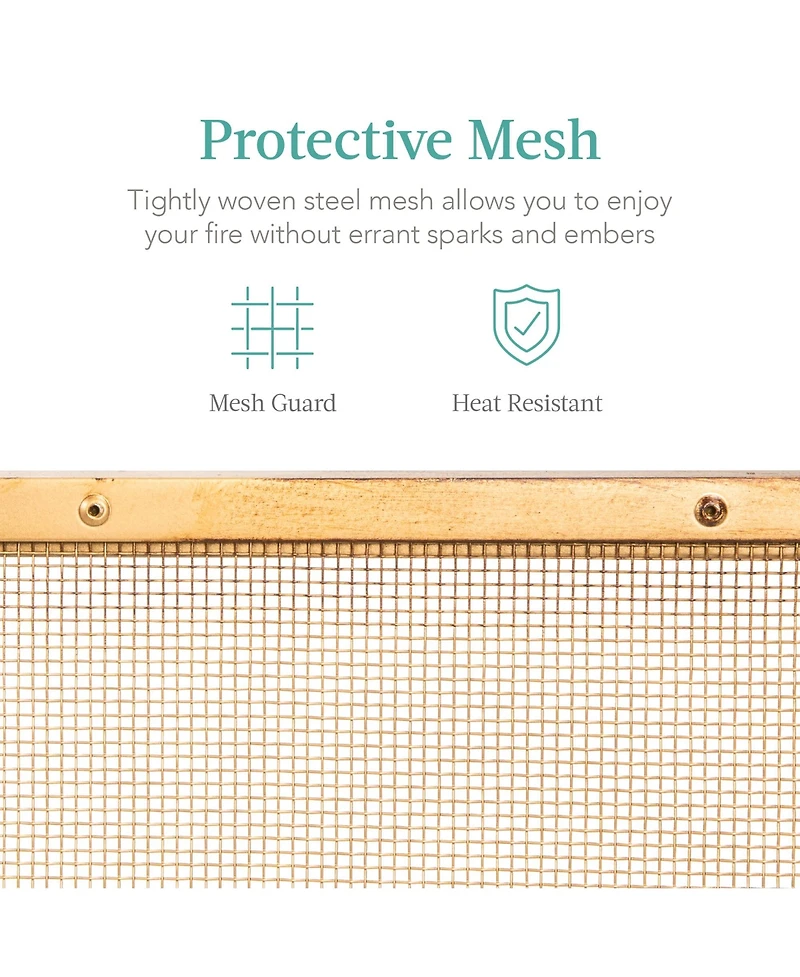 Best Choice Products 38x27in Single Panel Fireplace Screen Handcrafted Steel Mesh Spark Guard w/ Handles