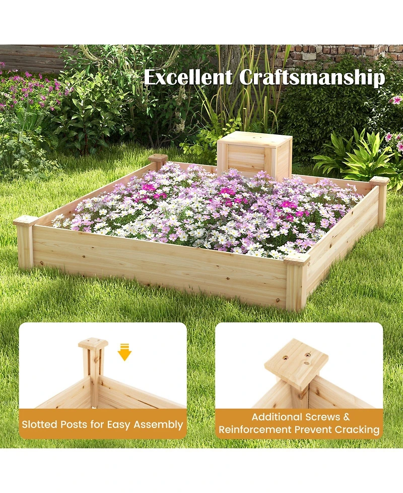 Skonyon 49 x 49 x 10 Inch Raised Garden Bed with Compost Bin and Open-ended Bottom-Natural