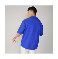Men's Royal Blue Textured Geometric Oversized Shirt