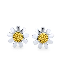 Bling Jewelry Summer Spring Time Two Tone Multi Charm Sunflower Daisy Flower Stud Earring For Women Yellow 14K Gold Plated .925 Sterling Silver