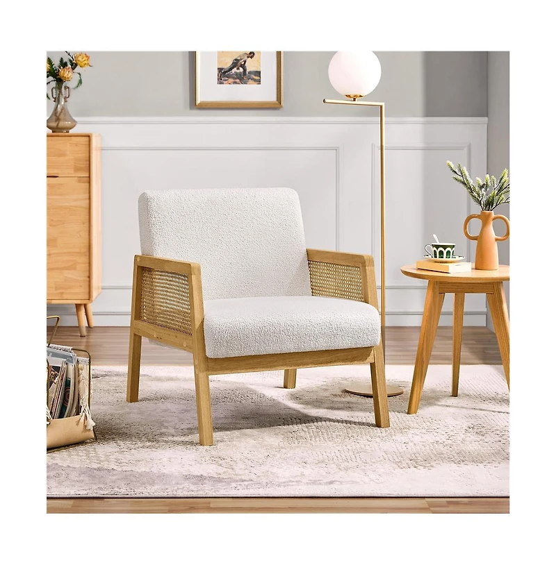 Yaheetech Fabric Upholstered Accent Chair with Rattan Sides