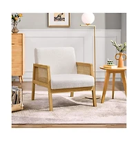 Yaheetech Fabric Upholstered Accent Chair with Rattan Sides