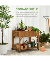 Best Choice Products Elevated Mobile Pocket Herb Garden Bed Planter w/ Lockable Wheels, Storage Shelf - Acorn Brown