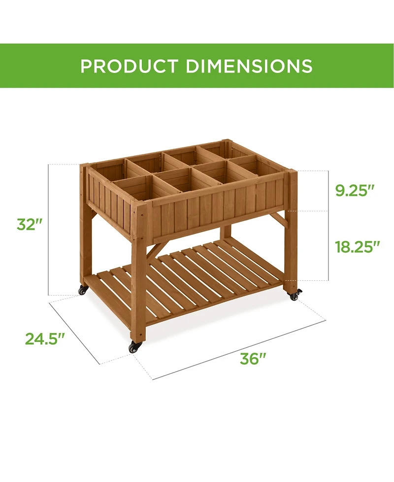 Best Choice Products Elevated Mobile Pocket Herb Garden Bed Planter w/ Lockable Wheels, Storage Shelf - Acorn Brown