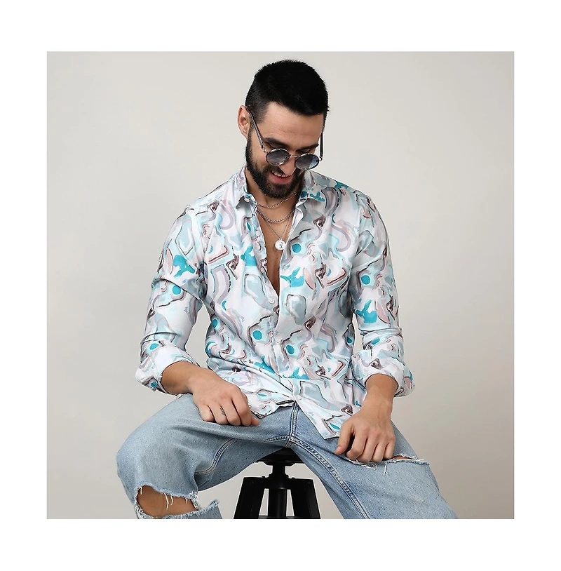 Men's Sky Blue & Ivory White Fluid Fade Shirt