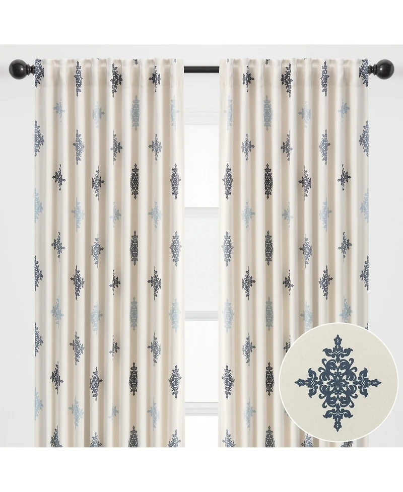 Chanasya Premium 2-Panel Ornamental Damask Room Darkening Curtains - 3-in-1 Back Tab, Rod Pocket, Ring Tab - for Windows Living Room Bedroom