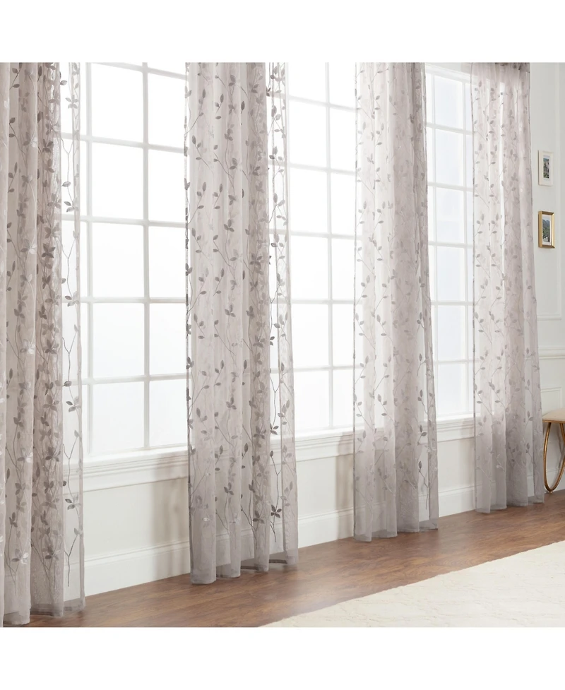 Chanasya Premium Embroidered Vine Curtains - Sheer for Living Room, Bedroom, Kitchen 52" x 96" White, 2 Panels