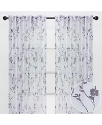 Chanasya Premium 2-Panel Floral Textured Sheer Curtain Panels - 3-in-1 Back Tab, Rod Pocket