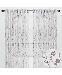 Chanasya Premium 2-Panel Floral Textured Sheer Curtain Panels - 3-in-1 Back Tab, Rod Pocket