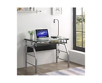 Kings Brand Furniture Metal and Glass Top Home Office Computer Desk/Table