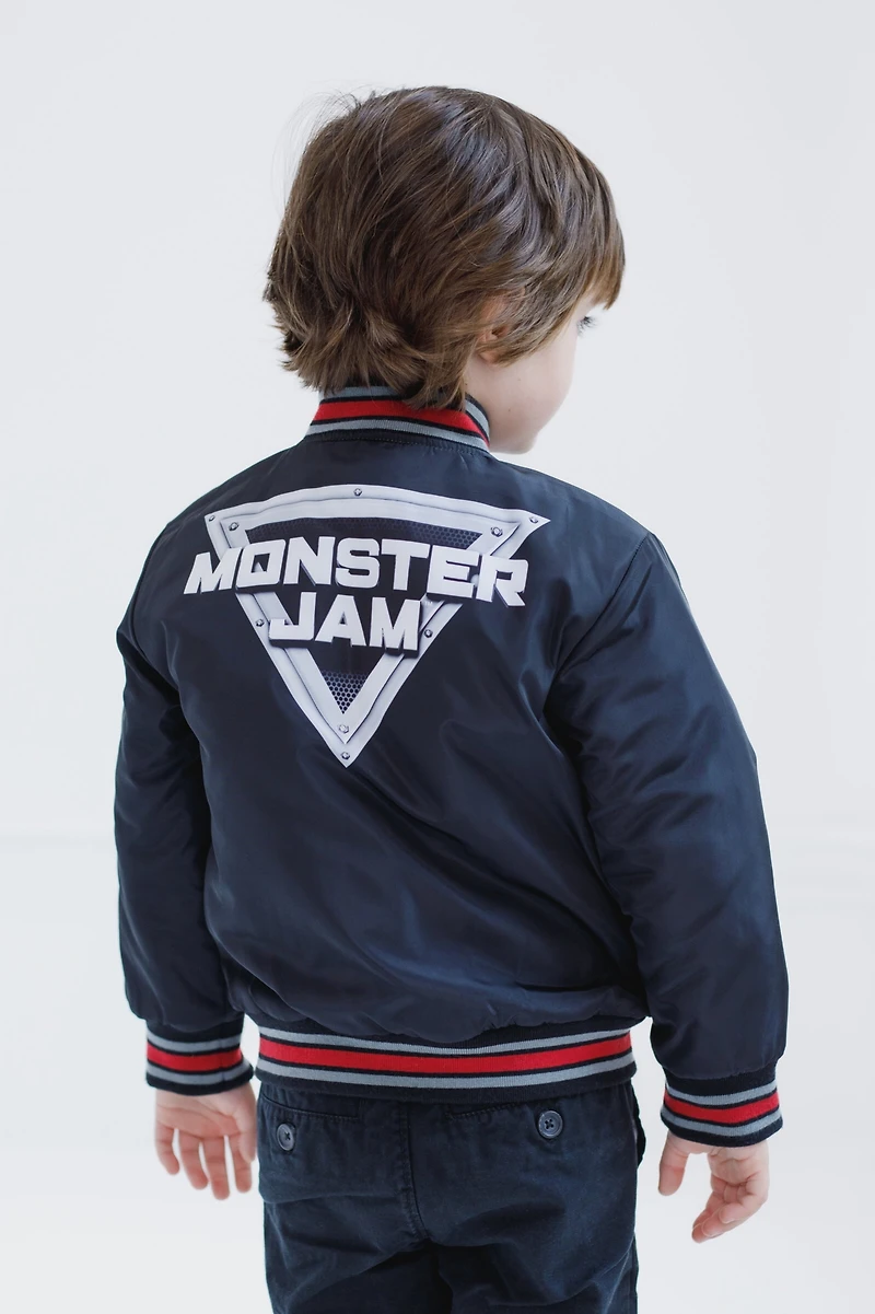 Monster Jam Toddler Boys Zip Up Varsity Bomber Jacket