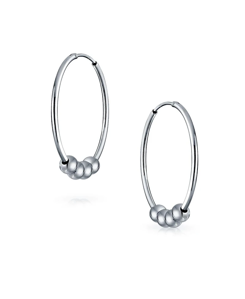Bling Jewelry Balinese Tribal Ball Bead Hoop Huggie Earrings Bohemian Boho Style Sterling Silver