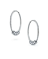 Bling Jewelry Balinese Tribal Ball Bead Hoop Huggie Earrings Bohemian Boho Style Sterling Silver