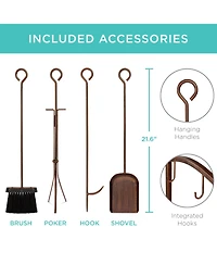 Best Choice Products 5-Piece Firewood Log Rack Holder Tools Set for Fireplace w/ Hook, Broom, Shovel, Tongs