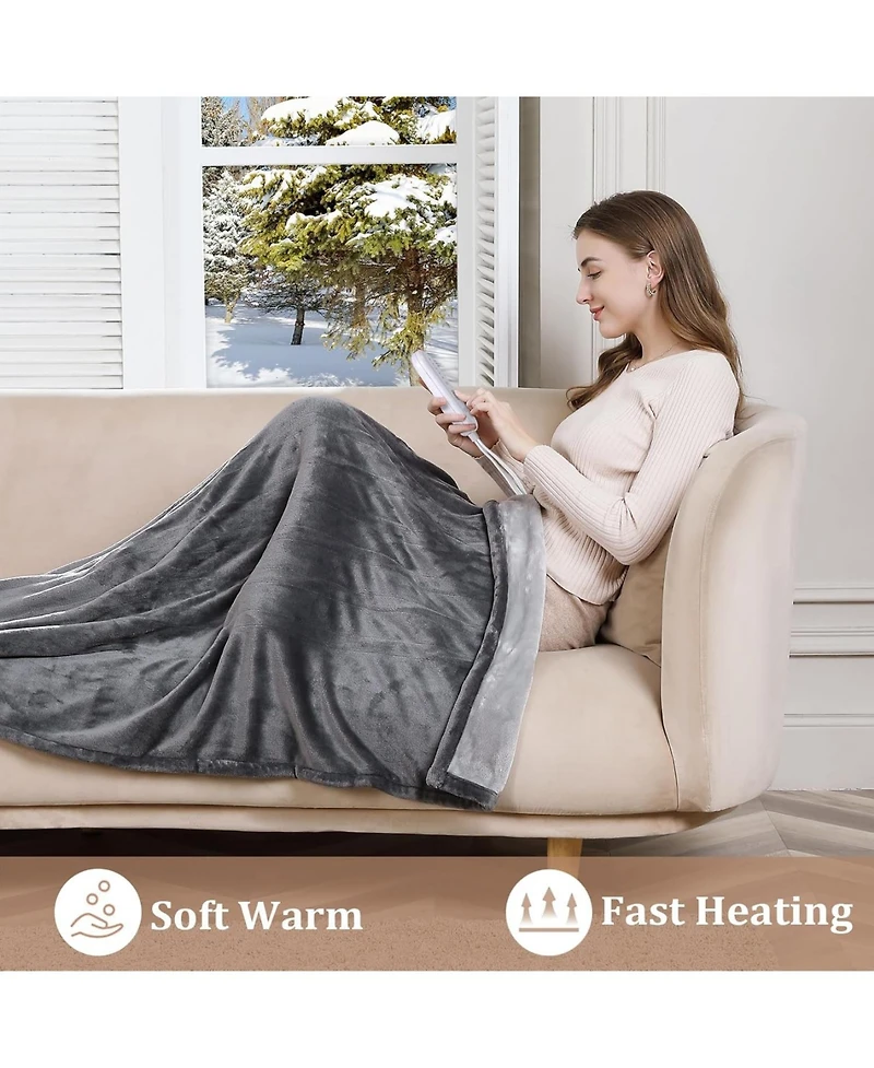 Caromio King Reversible Flannel Electric Heated Blanket with Dual Control, 100" x 90"