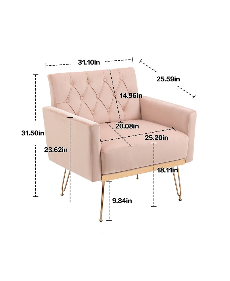 Mondawe Mustard Yellow Velvet Armchair Single Sofa Modern Tufted Upholstered Side Reading Chairs