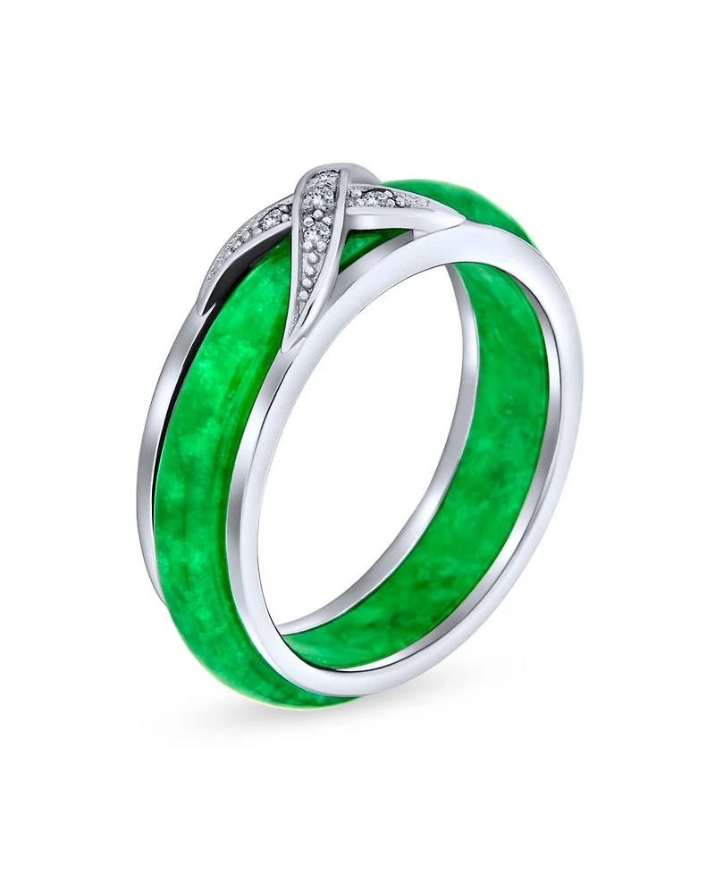 Bling Jewelry Pave Cz Accent Criss Cross Cubic Zirconia X Kiss Dyed Green Jade Band Ring For Women For .925 Sterling Silver