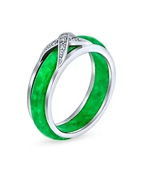 Bling Jewelry Pave Cz Accent Criss Cross Cubic Zirconia X Kiss Dyed Green Jade Band Ring For Women For .925 Sterling Silver