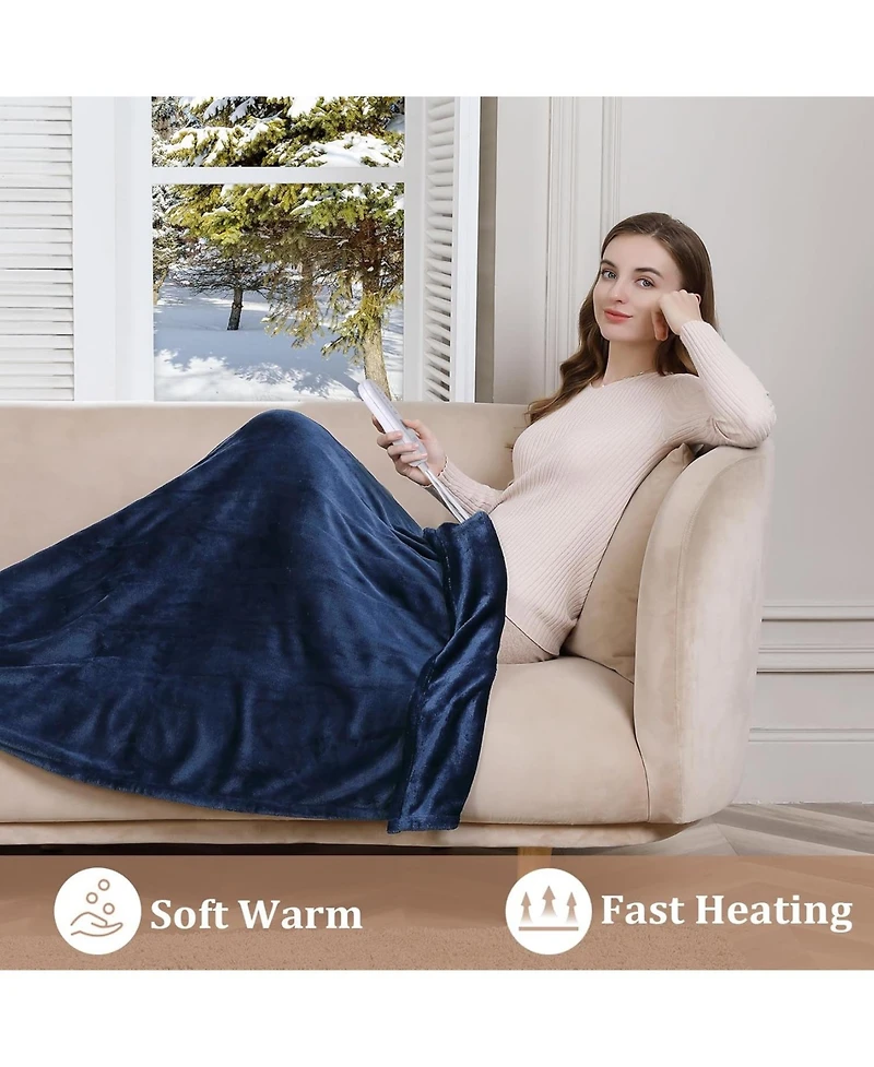 Caromio Twin Size Reversible Flannel Electric Heated Throw Blanket, 62" x 84"