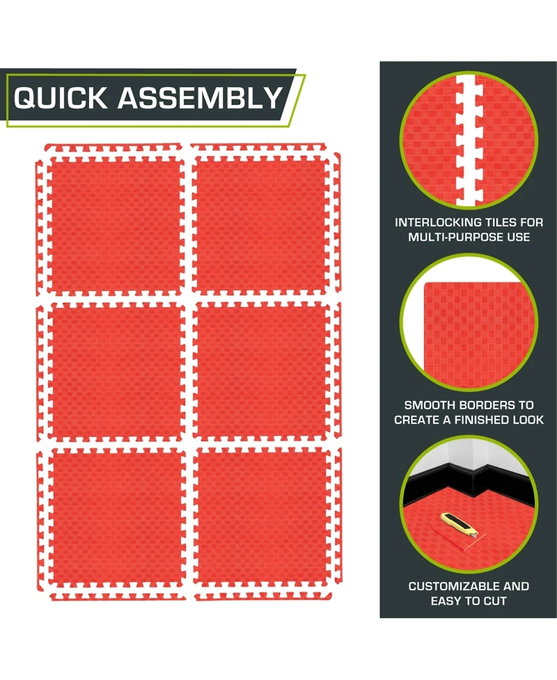 ProsourceFit Checkered Puzzle Exercise Mat 1-in, 24 Sq Ft - 6 Tiles