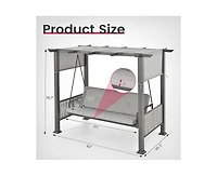 Pamapic 3-Person Gray Metal Patio Swing with Cushion