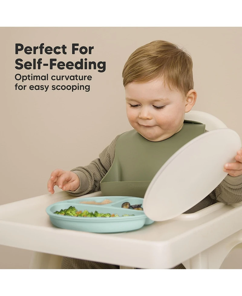 KeaBabies 3-Pack Prep Suction Plates with Lids, 100% Silicone Baby Lid, Bpa-Free Kids Divided Toddler