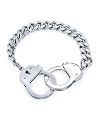 Bling Jewelry Biker Jewelry Couples Handcuff Statement Bracelet For Men Cuban Curb Chain Stainless Steel