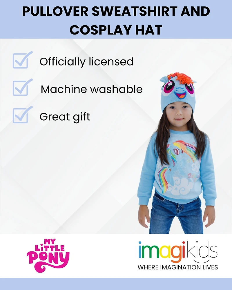 My Little Pony Toddler Girls Rainbow Dash Pullover Fleece Sweatshirt and Cosplay Hat