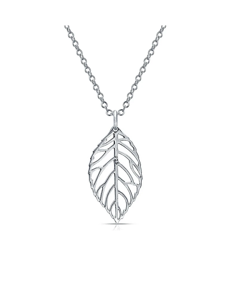 Bling Jewelry Native American Style Bohemian Boho Nature Open Leaf Dangling Pendant Necklace Western Jewelry .925 Sterling Silver With Chain