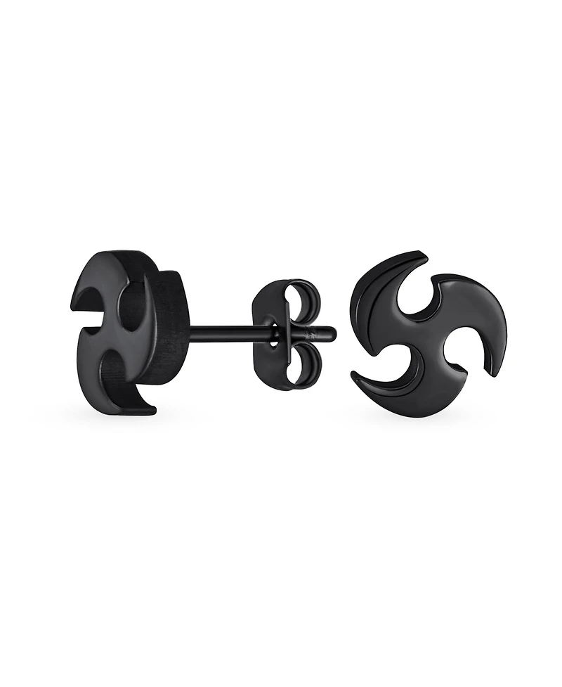 Bling Jewelry Tribal Star Swirl Stud Earrings Silver Black Stainless Steel